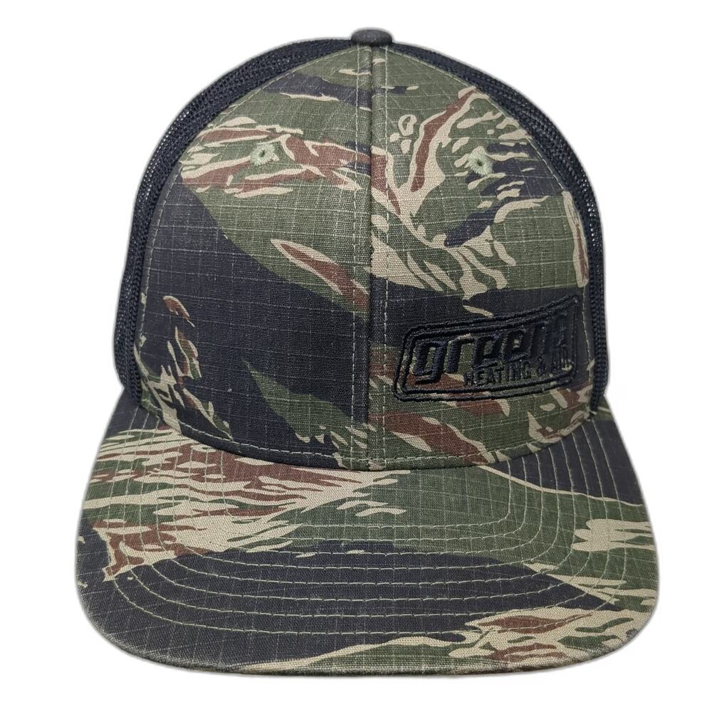 Richardson Trucker Hat Green Camo One Size Tiger Stripe Snapback HVAC Logo
